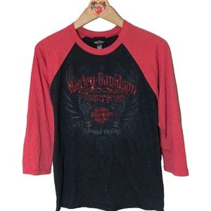 Harley Davidson rhinestone ringer 3/4 T-shirt Wisconsin